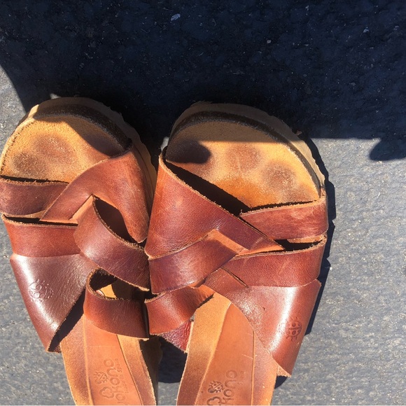 Yokono Women's  Brown Leather Cork Wedge Slip On  Crisscross Sandals Size 39/8.5 - Picture 12 of 14